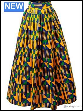Ankara Print Full Skirt High Rise Maxi Cotton Button Skirt